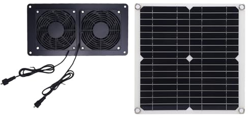 FTVOGUE Kit de Ventilateur d'extraction à énergie Solaire 12 W 18 V Double Ventilateur avec Panneau Solaire Monocristallin pour Poulailler, Serre, Maison d'animaux, Fenêtre de Hangar