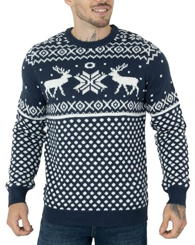 NOROZE Men's Christmas Jumpers – Festive Knit Xmas Sweater with Reindeer & Snowflake Pattern, Soft Warm Pullover Winter Jumper for Men, Funny Christmas Jumper Gift