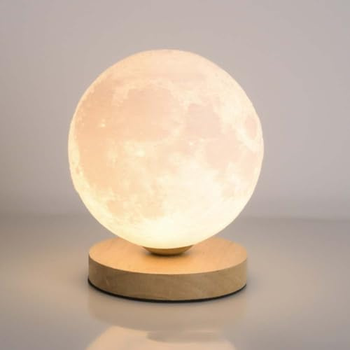 OOWDMPE Holz Kugel Tischleuchte mit Kabel und USB Stecker G9 Mond Tischlampe 3D Drucken Acryl Lampenschirm Vintage Kleine Lampe Dekorative Nachtlampe für Wohnzimmer Schlafzimmer（mit Leuchtmittel）