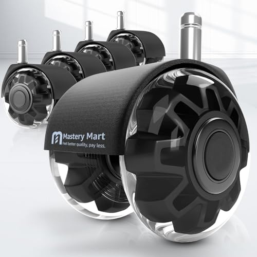 Mastery Mart Office Chair Caster Wheels for Hardwood Floors, Heavy Duty and Quiet Smooth Roller Blade Wheels for Office Chair, Universal Size (11x22mm), Suitable for Most Chairs