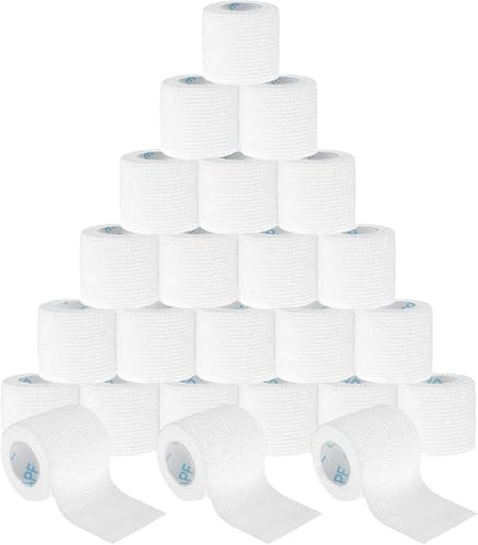 OK TAPE Lot de 24 rouleaux de pansement auto-adhésif, bande de sport élastique, bande de sport autocollante, bande vétérinaire, ruban médical pour poignet, pieds, 5 cm x 4,5 m, blanc