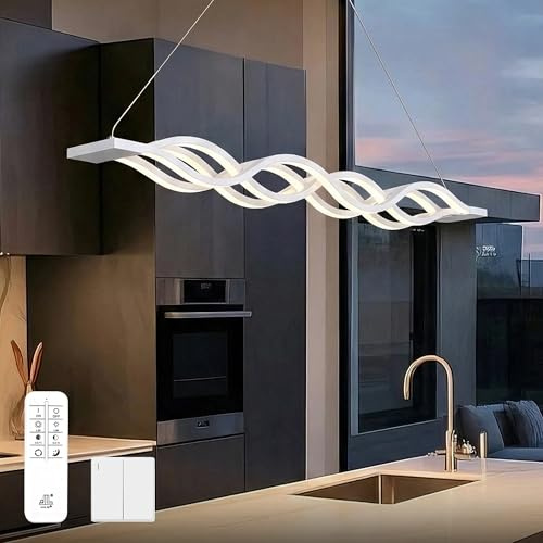doporro Pendelleuchte Esstisch LED 60W Dimmbar mit Fernbedienung Weiß | Hängelampe Esstisch Höhenverstellbare Esszimmerlampe Intelligente Nachtlicht-& Speicherfunktion für Wohnzimmer, Alivetta3301