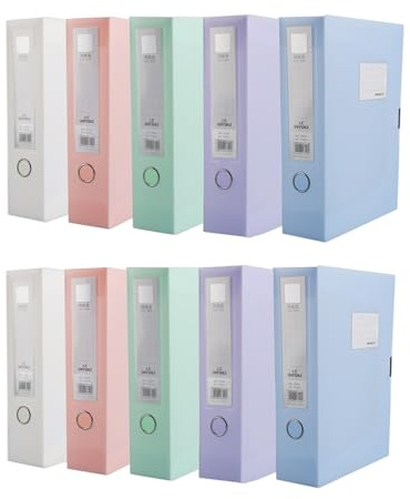 10 Pack Box Files A4,75mm Plastic Box File Box Folders for Paperwork, Colour A4 Box Files Assorted with Ring Pull and Catch for Office School Home (Blue,Purple,Red,White,Green)
