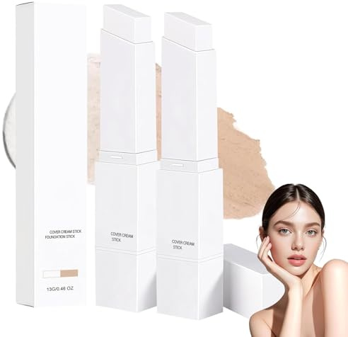 Foundation Stick mit Pinsel, 2 Stück Foundation mit LSF 15, 2 in 1 Foundation Stick with Colour Changing, Multifunctional FoundationStick with Two, Feuchtigkeitsspendender für Alle Hauttypen