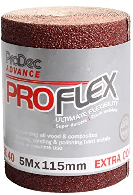 ProDec Advance 5m Rollo 40 Grit Grado Extra Grueso ProFlex Papel de lija de óxido de aluminio ultra flexible resistente a las grietas para lijar madera, pintura, yeso, masilla, metal y más