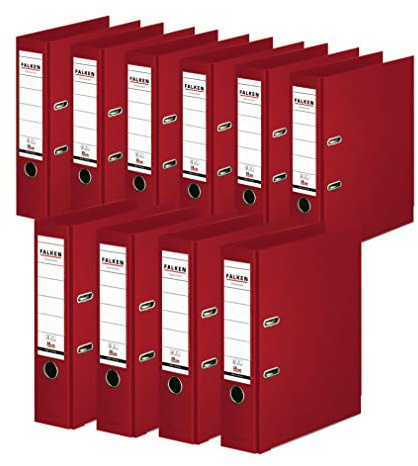 FALKEN 10x Chromocolor Premium-Ordner 8cm breit DIN A4 bordeaux | Made in Germany Kunststoffbezug außen und innen
