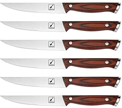 imarku Steak Knives Set of 6, Japanese HC Steel Premium Serrated Steak Knife Set with Ergonomic Handle and Gift Box, Home Essential, Best Birthday Gifts for Women and Men