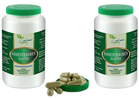 VITA IDEAL Vegan® Bärentrauben Blätter 2x 360 Kapseln - Arctostaphylos uva-ursi - Tagesportion 900mg Bärentraubenblätter reines Pulver. Natürlich, pflanzlich original von VITAIDEAL.