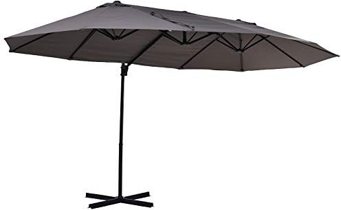 Sombrilla Doble Parasol Grande Inclinable para Jardín PatioTerraza Playa con Manivela Abrir y Cerrar Fácilmente 12 Varillas de Acero Ofrece Una Alta Estabilidad Color Gris y Negro 270x440x250cm