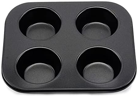 Hoshen Teglia da forno, 4 tazze per torte, muffin e muffin, in acciaio al carbonio, con rivestimento antiaderente FDA, facile da pulire (nero, 1 pezzo)