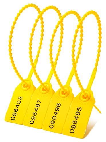 Lzbignun 1000 sellos de seguridad de plástico numerados para extintores de incendios, pestañas de seguridad desechables con autobloqueo (amarillo)