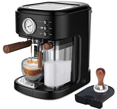 KNOKR Fully Automatic Cappuccino Latte 19Bar 3-in-1 Coffee Machine Automatic Hot Milk Frothing Pods and Freshly Ground Coffee H8A (Color : H8A Mat Tamper, Size : UK)