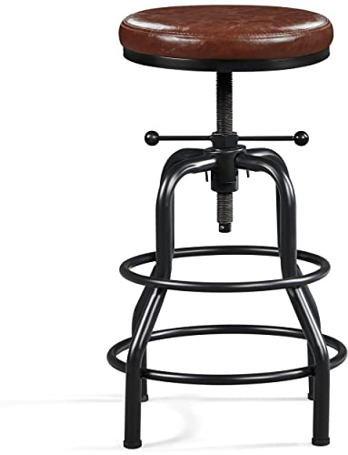 Yaheetech Taburete de Bar Industrial Giratorio Rústico Taburete de Metal Redondo Taburete de Altura de Mostrador para Cocina Restaurante Bar Marrón