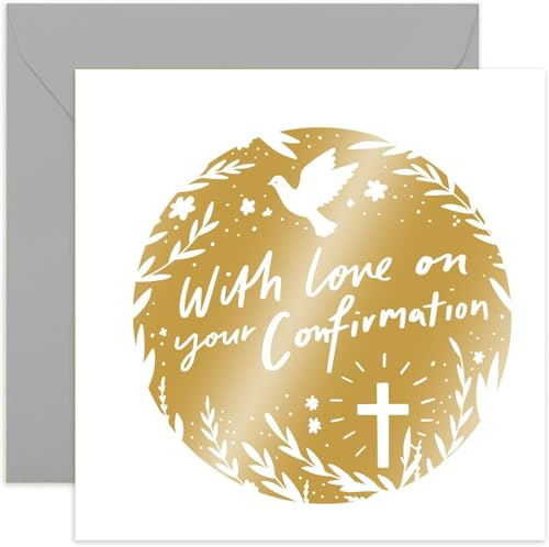 Old English Co. Tarjeta de confirmación especial para niña o niño, tarjeta de felicitación religiosa de lámina dorada para celebración de confirmación, tarjeta religiosa para familiares y amigos,