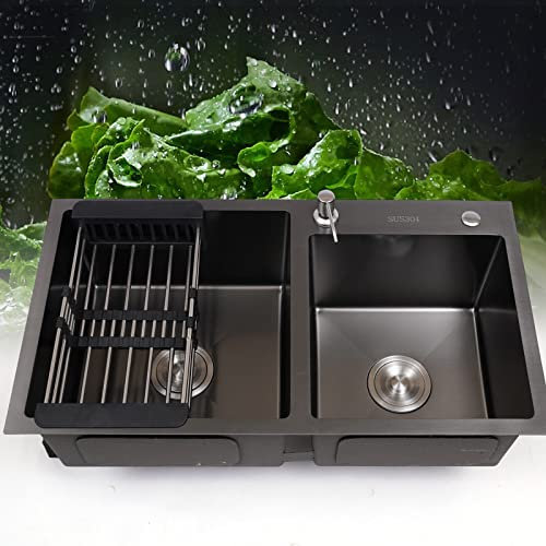 304 Edelstahl Küchenspüle Schwarz Spülbecken Doppelwaschbecken Spülbecken mit Abtropffläche EinbauspüLe Zuhause Sinken 30.7x 16.9 x 8.66 Multifunktions Spülbecken | EU Stock