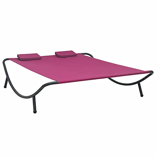 Gecheer Garten Sonnenliege Gartenliege Doppelliege Outdoor-Loungebett für 2 Personen Sonnenbett Outdoor Liege Relaxliege Doppelbett Gartenmöbel Liege Liegestuhl Stoff Rosa
