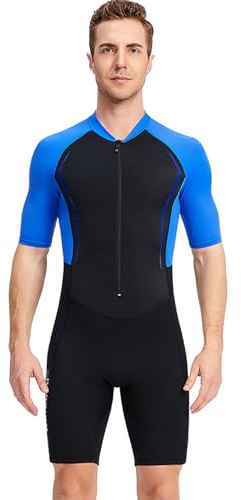 SaiDuoDuo 1,5 mm Neopren Front Zip Neoprenanzug, Shorty Neoprenanzug für Herren Damen, UV-Schutz Quick Dry Sunsuit,Men Blue,S