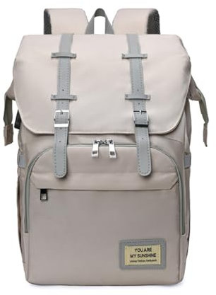 Chickwin Baby Wickeltasche, Mode Wickelrucksack Großer Kapazität, Babytasche für Reise Wickeltasche Rucksack mit Faltbarem Kinderbett, Babybettrucksack Multifunktional (Beige)