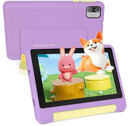Freeski Kids Tablet 7 inch, Android 13 Tablets for Kid, 8GB RAM+64GB ROM (Expand to 128GB), Parental Control, Kids Software Pre-Installed, Dual Camera, Android Learning Tablet with Proof Case (Purple)