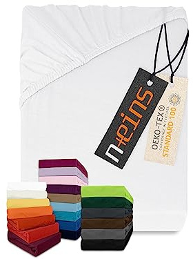 npluseins - Sábana bajera clásica de punto de algodón, muchos colores y tamaños, 100 % algodón 159.192, 80-90 x 190 cm, color blanco