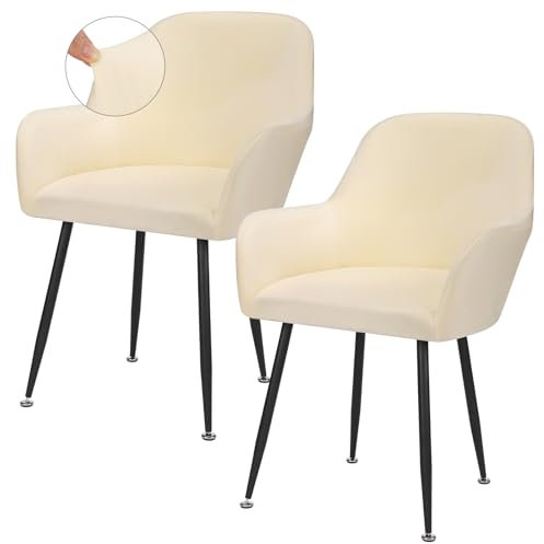 Segus Housse de Chaise Salle à Manger, 2 Pièces Housse de Chaise avec Accoudoirs, Lavable et Amovible, en Polaire, pour Hotel, Restaurant, Banquet, Cuisine (Beige)