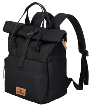 Travelite Handgepäck Rucksack, Laptop Rucksack 14 Zoll, Basics Short Handle Rollup, Reiserucksack Rolltop Funktion, Black, 37-46 cm, 14 Liter