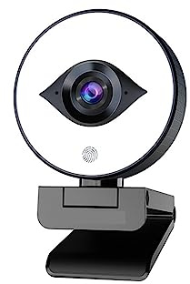 VXDEFP Webcam FHD 60FPS 1080P Webcam en Direct avec lumière annulaire, caméra Web USB Autofocus 2 DSP stéréo for Les conférences