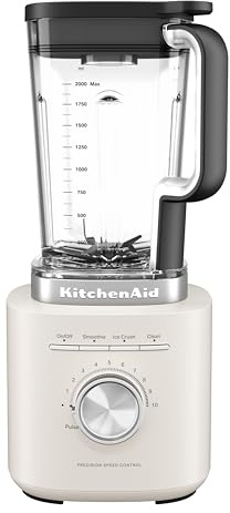 KitchenAid Batidora Pure Power, Jarra 2L Sin BPA, 10 Velocidades, Hielo y Smoothie, Cuchillas Asimétricas de Acero, Base Metal Fundido, Blanco Porcelana