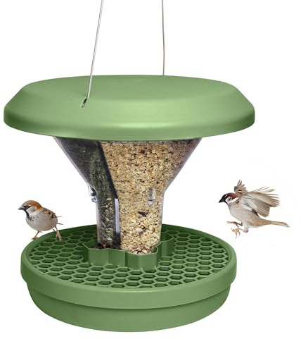 SWISSINNO Mangiatoia per Uccellini da Esterno - Davos SMART BIRDS - Casetta Cibo Uccelli Selvatici - 2 Scomparti Antispreco - A Prova di Topi e Ratti - Resistente - da Appendere - Salvia