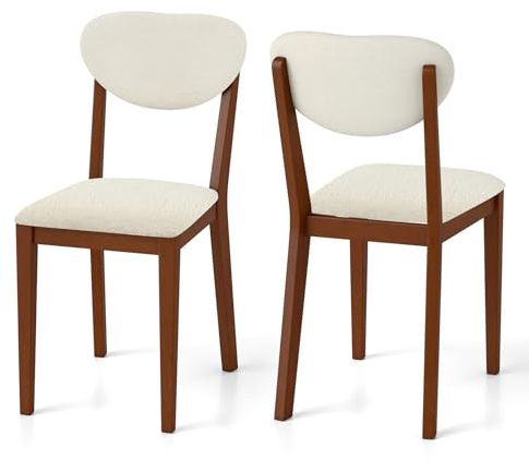 COSTWAY Lot de 2 Chaises de Salle à Manger, Chaises de Cuisine Bois, Pieds en Bois de Caoutchouc, Siège et Dossier Rembourrés, sans Accoudoirs, pour Salon, Salle à Manger, Bureau, Charge 180 KG