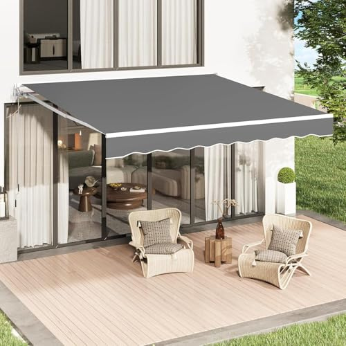 YODOLLA Auvent de patio rétractable avec protection UV et imperméable à manivelle pour terrasse/terrasse/extérieur Beige 4 x 3 m (gris)