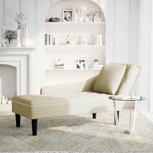 Chaiselong med kudde och höger armstöd kräm sammet vadderad 145 x 56 x 70 cm ergonomisk avkopplande säng för vardagsrum sovrum kontor bekväm avkoppling läsa