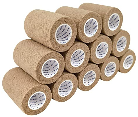 COMOmed non-stick pelle benda， coesiva elastica mediche ，autoadesive benda ，mani caviglie nastro elastico， autoadesivo salvapelle sport nastro bendaggio sportivo 7.5cmX4.5m (Pelle, 12 Rotoli)