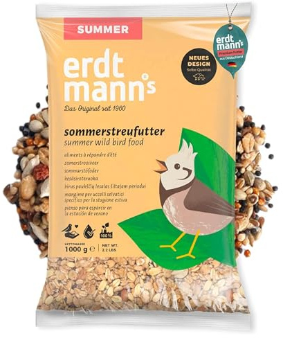 Erdtmanns Sommer-Müsli für Wildvögel 3 × 1 kg – hochwertiges Vogelfutter mit Saaten, Flocken, Früchten & Erdnüssen – energiegeladene Sommernahrung für Amseln, Stare & Rotkehlchen