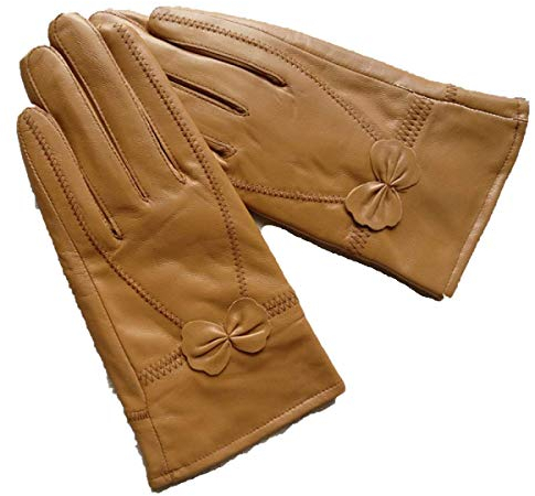 Huixin Lederhandschuhe Weiblich Warm Kalt Dicken Jungen Auto Bowknot Lederhandschuhe Outdoor Unifarben Fausthandschuhe (Color : Gelb, Size : XL)