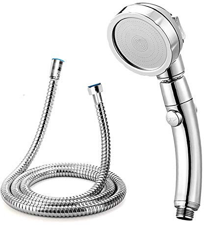 GENMAIGOU Moderner 3-stufiger abnehmbarer Duschkopf mit 140 cm Schlauch, Hochdruckwassersparung, 360 Grad drehbarer, verstellbarer Handbrause mit An-/Aus-Schalter und 3 Sprühmodi, Chrom-Finish