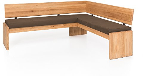 moebel-eins Scott Eckbank mit Truhe, Material Massivholz/Bezug Kunstleder, Kernbuche, 224 x 167 cm, Nougat