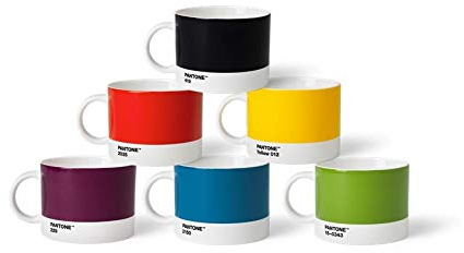 Pantone Porzellan Teebecher 6er-Set, 6 Teetassen à 475 ml, tea mit Henkel, spülmaschinenfest, klassische Farben