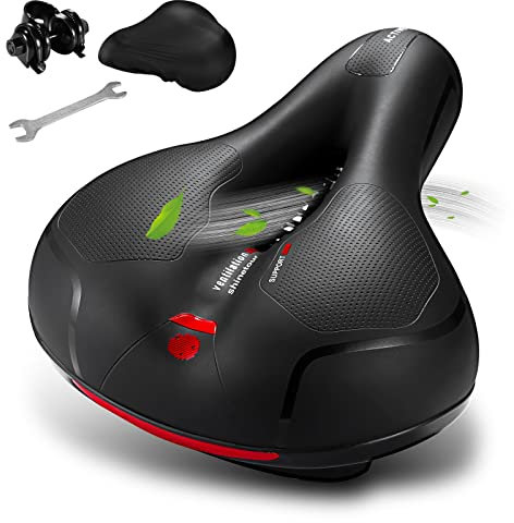 GREAN Comfortable Seat Cushion for Men Women with Dual Shock Absorbing Ball Memory Foam Waterproof Wide Bicycle Saddle Fit for Stationary/Exercise/Indoor/Mountain/Road Bikes