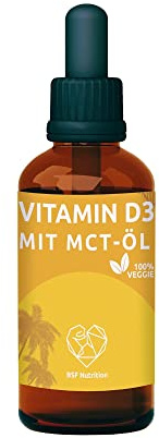 BSF Nutrition Vitamin D3 Tropfen+MCT Öl aus Kokos im GLAS - Sonnenvitamin (1750 Tropfen) - hochdosiert (1.000 I.E pro Tropfen) - 100% veggie