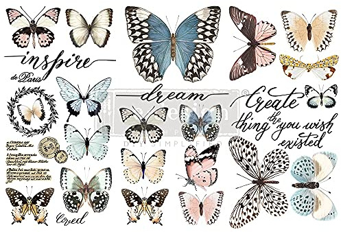 Redesign with Prima - Papillon Collection Small Transfers 6x12 3 Sheets Rub on Transfers for Furniture Vintage Rub on Transfers Stickers for Crafts Classic Spring Summer Autumn Decoration