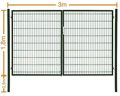 Doppelflügeltor Flügeltor Einfahrtstor Gartentpforte Doppeltor Hoftor Gartentor, Farbe:Grün, Gartenpforte Breite:3x1.8m