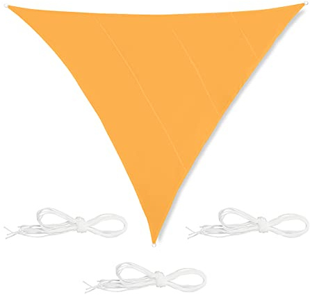 Relaxdays Triangular Sun Sail, 6 x 6 x 6 m, Water Resistant, UV Protection, with Guy Ropes, Triangle Sail Garden, Yellow