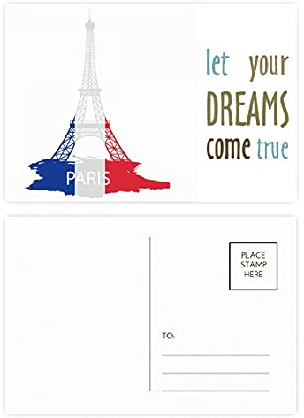 Eiffelturm Paris Frankreich Umriss Dream Come True, Postkarten-Set Dankeskarten 20 Stück