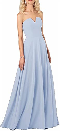 KURFACE Vestidos de dama de honor sin tirantes largos una línea de gasa sin mangas vestidos de invitados de boda para las mujeres, Lila, 24