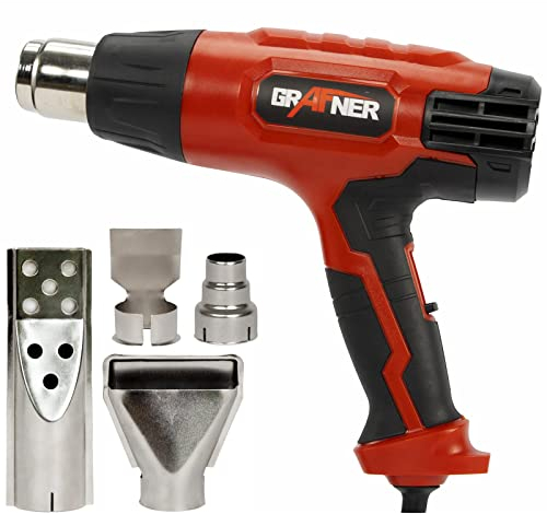 Grafner Heißluftpistole 2000 Watt, 3 Temperatur Stufen 60-600 °C, 4 Düsen, ergonomischer Softgriff, ideal zum Entlacken, Schrumpfen, Auflösen von Klebstoffen, Schweißen von Rohren, Heißluftgebläse