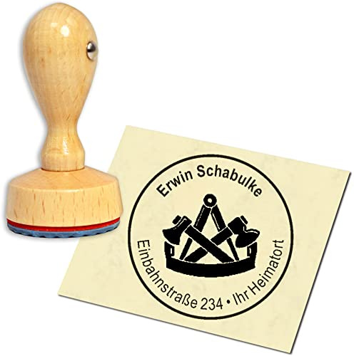 Stempel Adressstempel Holzstempel - Zimmerer Zimmermann - rund ∅ 40mm personalisiert als Firmenstempel Namensstempel Bürostempel