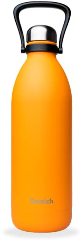 QWETCH - Große 1,5L Edelstahl Trinkflasche Orange Titan - Thermosflasche 48h Kalt & 16h Heiß - Auslaufsicher & BPA-frei - Isolierflasche mit Griff - Perfekt für Camping, Picknick & Familie