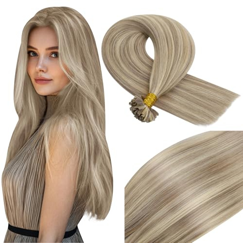 Vivien Bonding Extensions Echthaar Blond 35 cm Pre Bonded Echthaar Extensions Bondings Mittelblond mit Hellblond Invisible Kurz 50g 50s #16/22