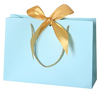 4 Stück Geschenktüten Papiertüten mit Schleifenbändern, 28x20x10cm Geschenkbeutel mit Henkel,zum Geschenktasche Verpacken von Geschenken, für Geburtstag Hochzeit Feiern Party Weihnachten,Himmelblau